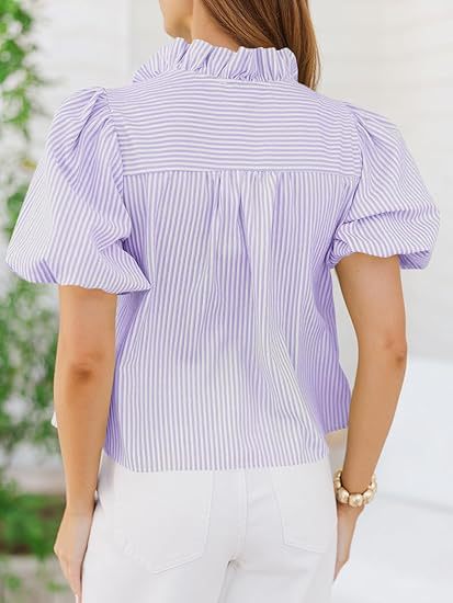 Short Puff Sleeve Button Down Shirts