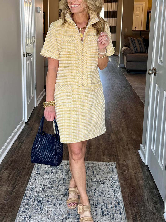 Demure Tweed Dress With Zipper Pockets