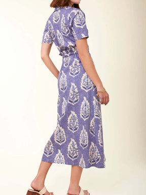 Printed Drawstring Waist Ruffled Dress