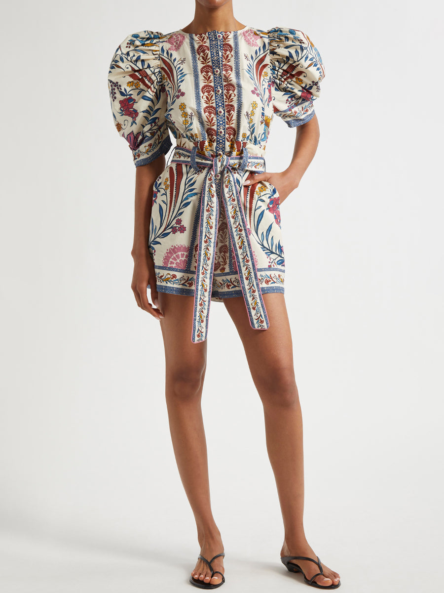 Printed Puff Short Sleeve Romper