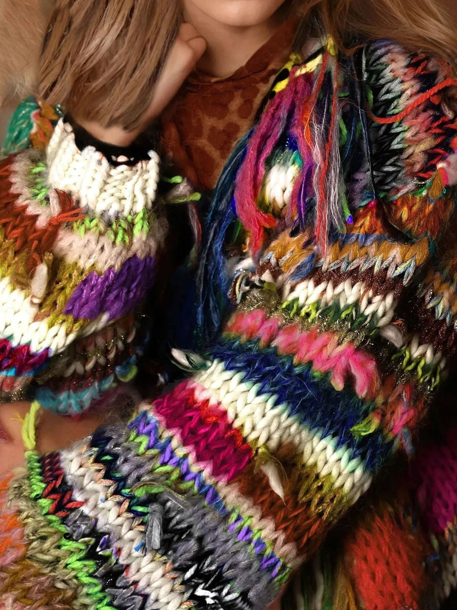 Multicolor Sweater Fringed Cardigan