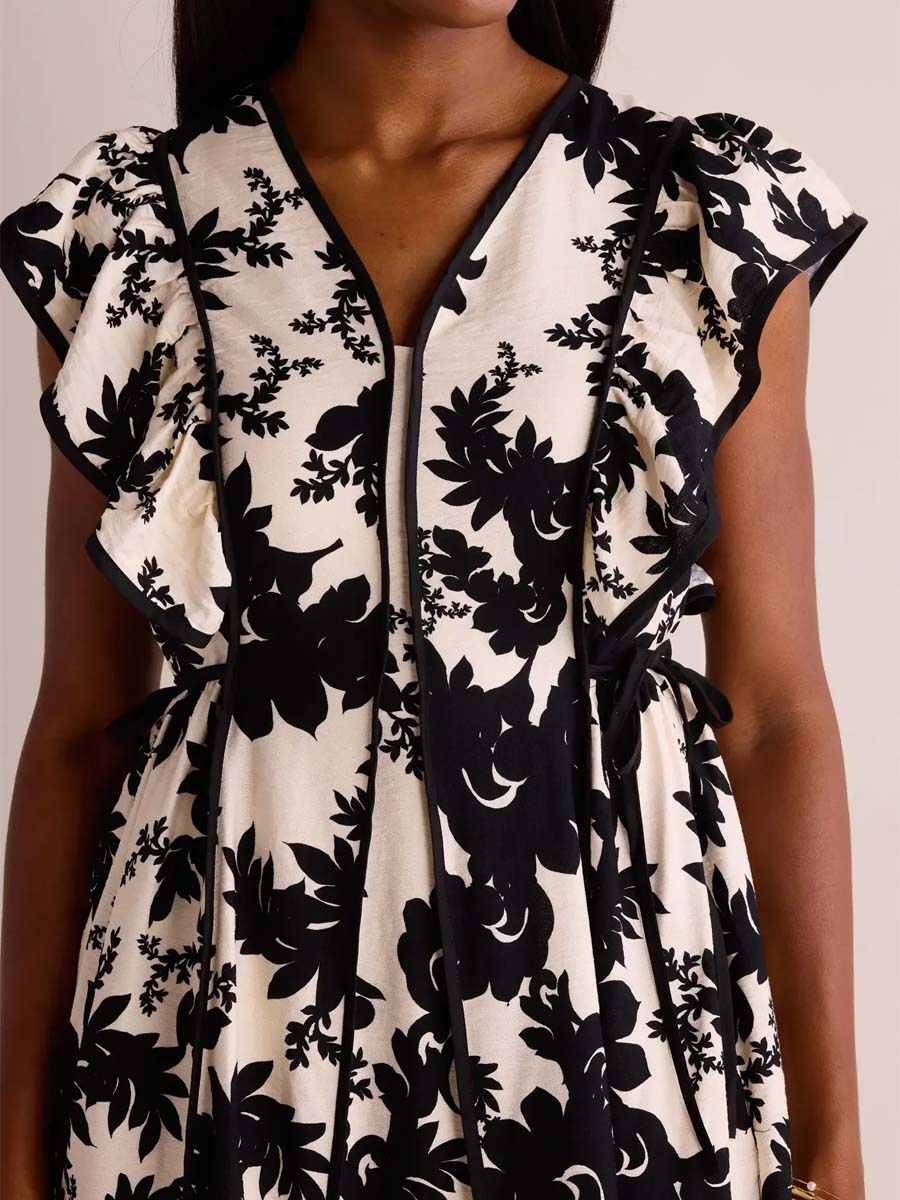 Floral Print V-neck Flutter Sleeve Dress