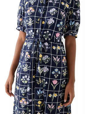 Printed Short Sleeve Belted Shirtdress