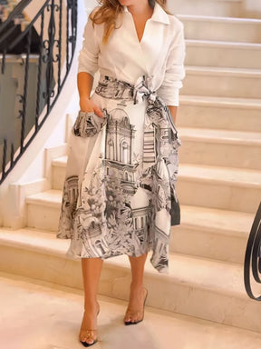 Printed Pockets Two Pieces Dress