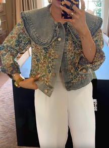 Peter Pan Collar Jacquard Denim Jacket
