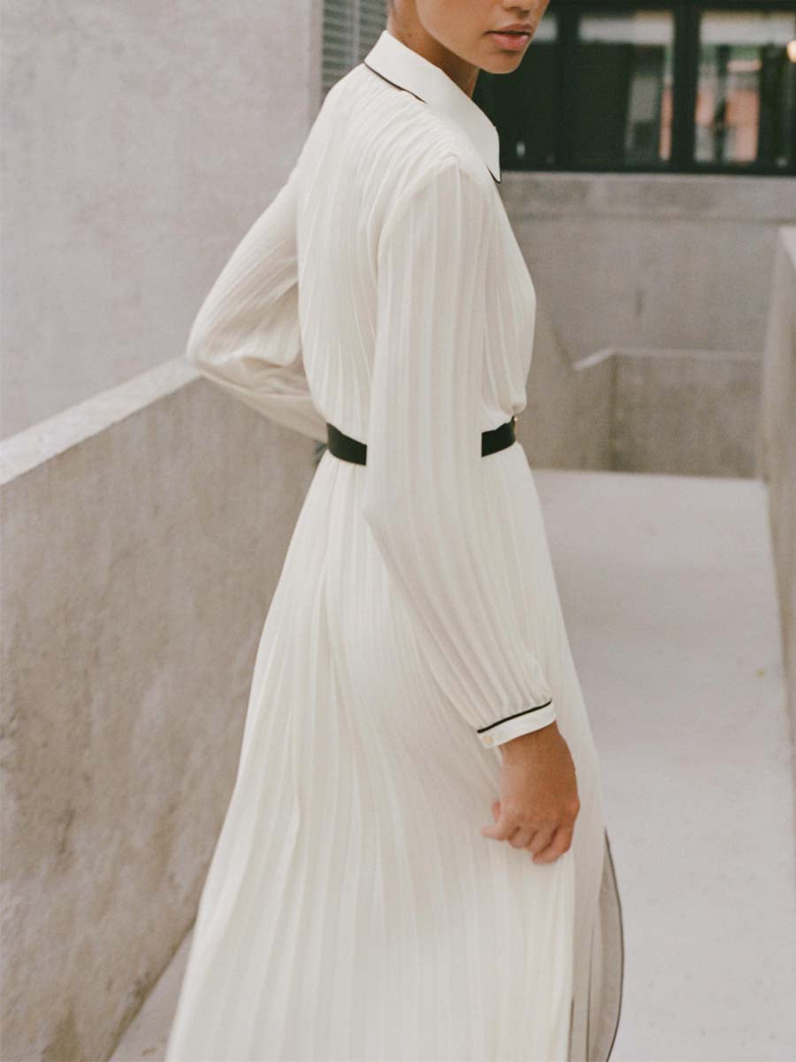 PLEATED DRESS WITH BELT