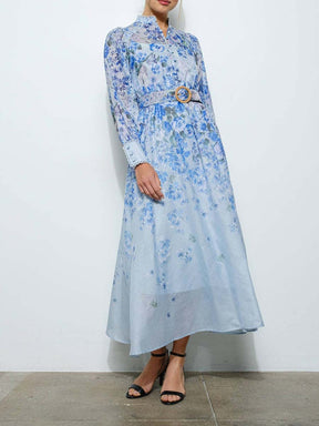 Long Sleeve Floral Belted Maxi Dress