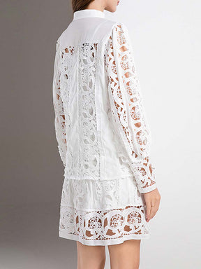 Embroidered Hollow Long-Sleeved Two-Piece Suit
