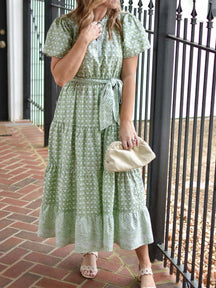 Printed Belted Midi Dress