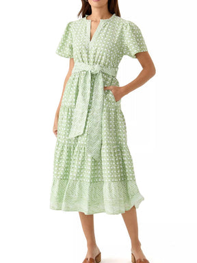 Printed Belted Midi Dress