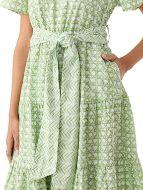 Printed Belted Midi Dress