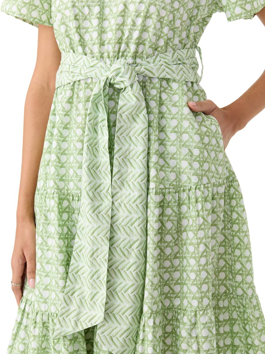 Printed Belted Midi Dress