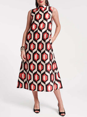 Sleeveless Geometric Print Maxi Dress