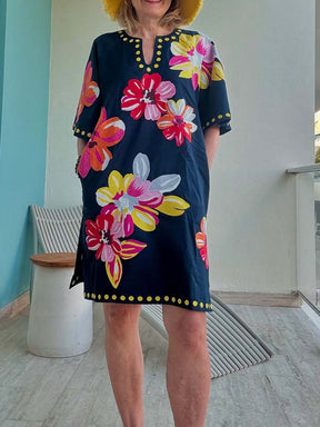 Charming Caftan Mini Floral Dress