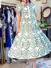 CROCHET COLLAR GREEN EMBROIDERED EYELET COTTON DRESS