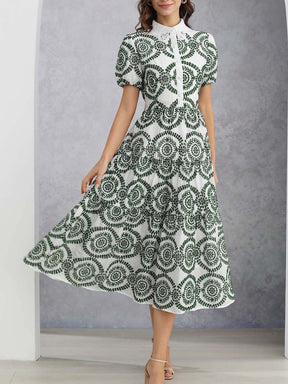 CROCHET COLLAR GREEN EMBROIDERED EYELET COTTON DRESS