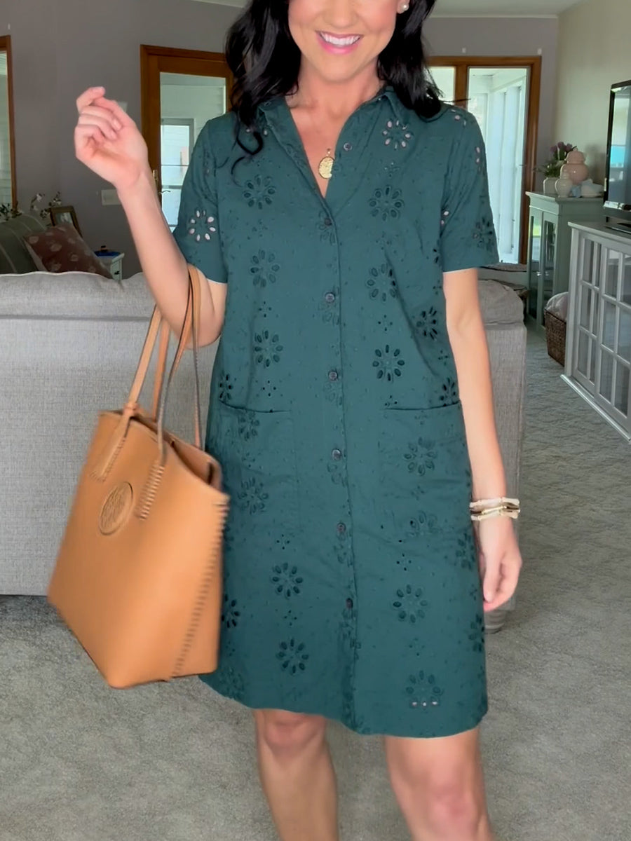 Eyelet Mini Pocket Shirtdress