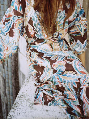 Balloon Sleeves V-Neck Dress