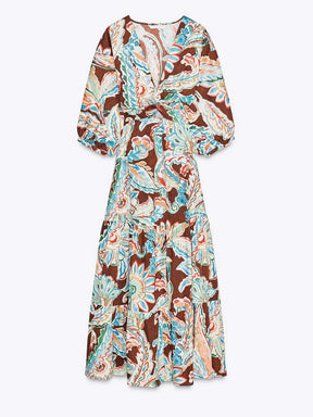 Balloon Sleeves V-Neck Dress