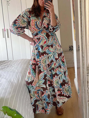 Balloon Sleeves V-Neck Dress