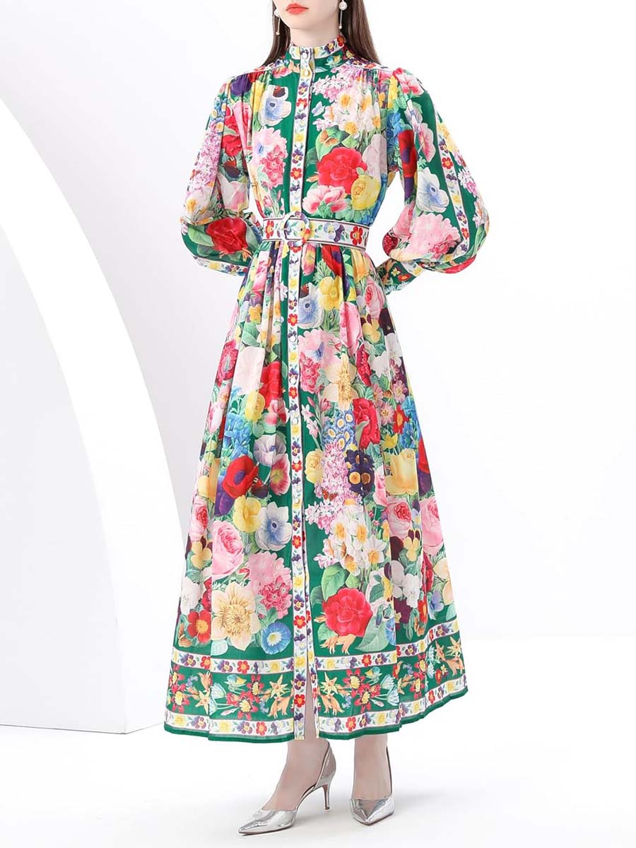 Buttons Front Slits Flowy Maxi Dress