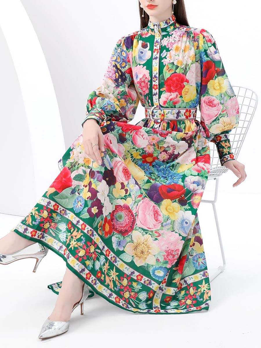 Buttons Front Slits Flowy Maxi Dress