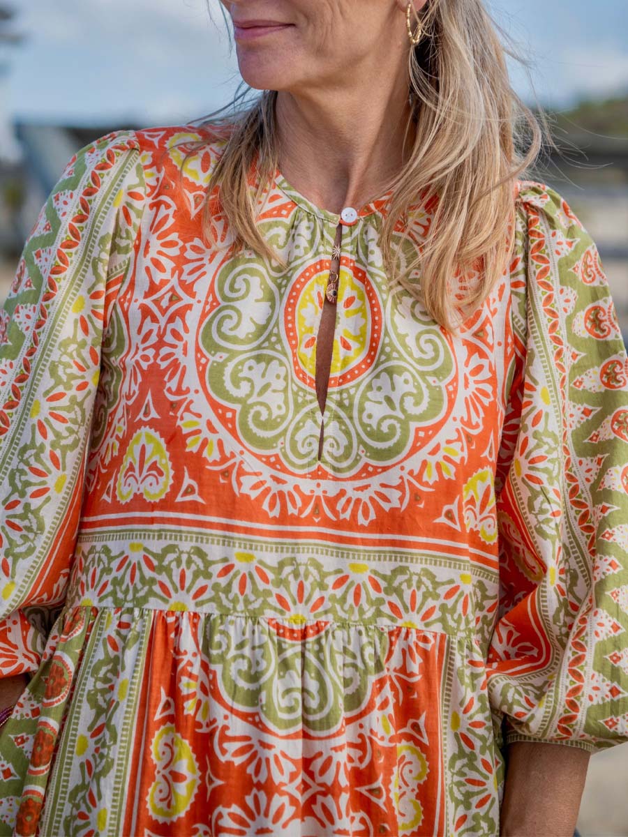 Cotton Orange Print Dress