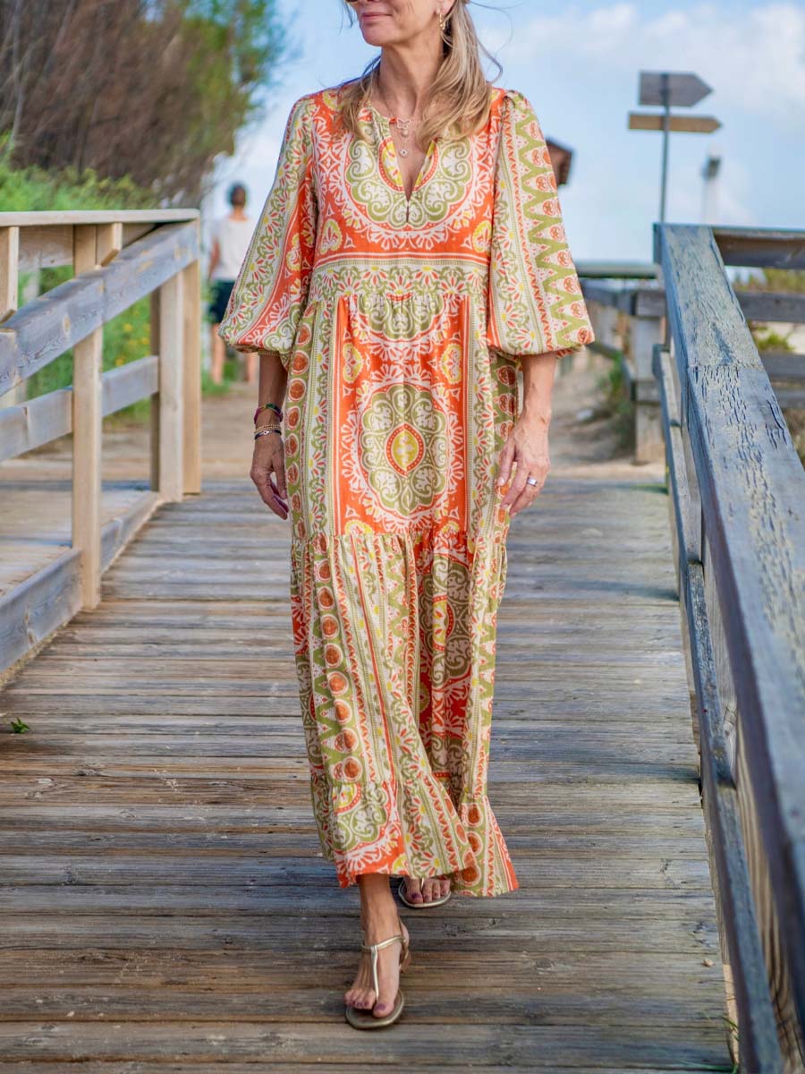 Cotton Orange Print Dress