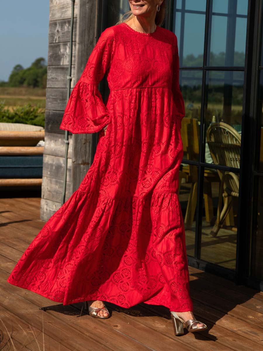 Bell Sleeves Red Dress