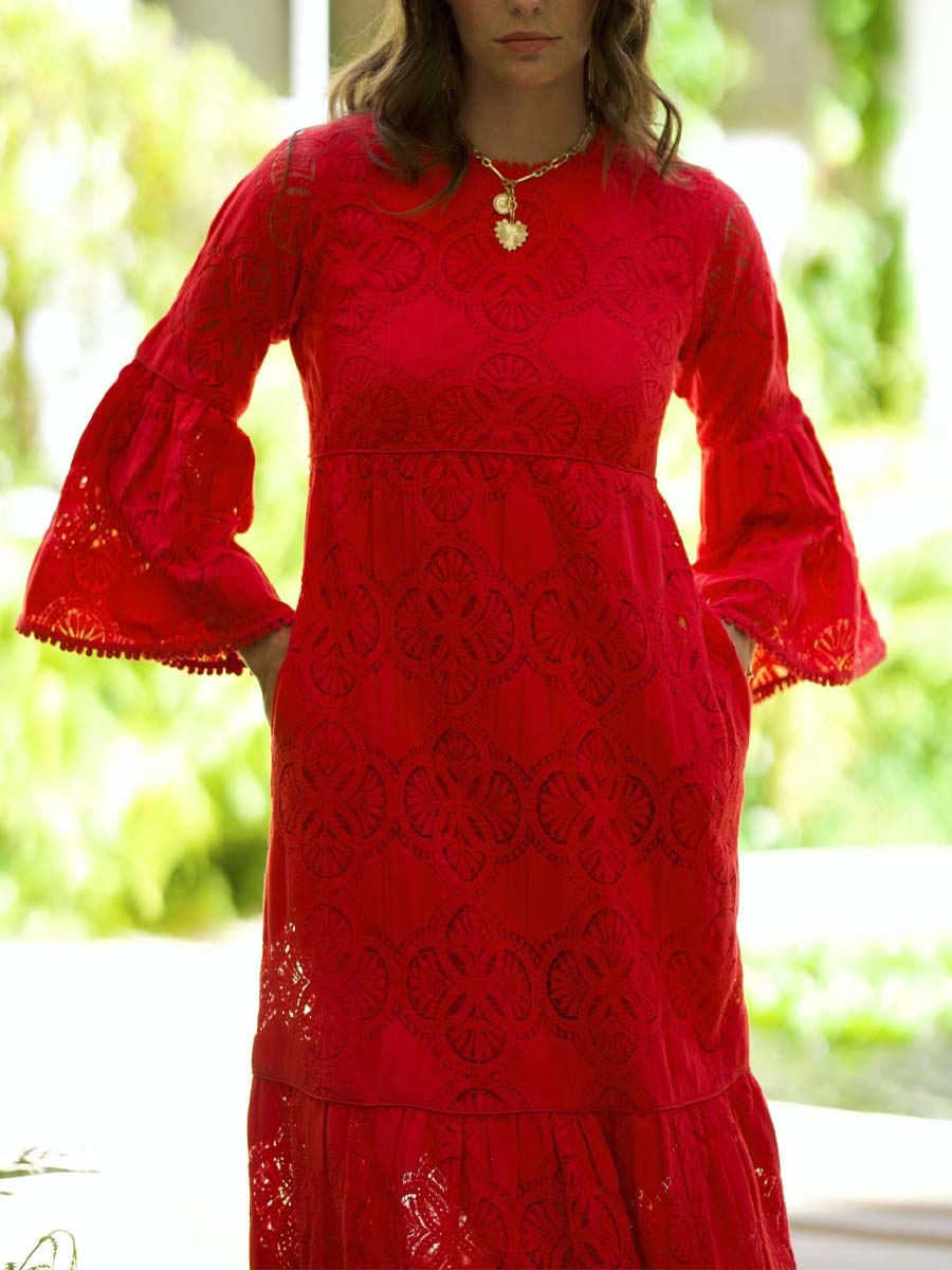 Bell Sleeves Red Dress