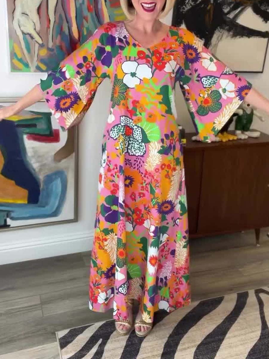 Loose-fitting V-neck Maxi Dress