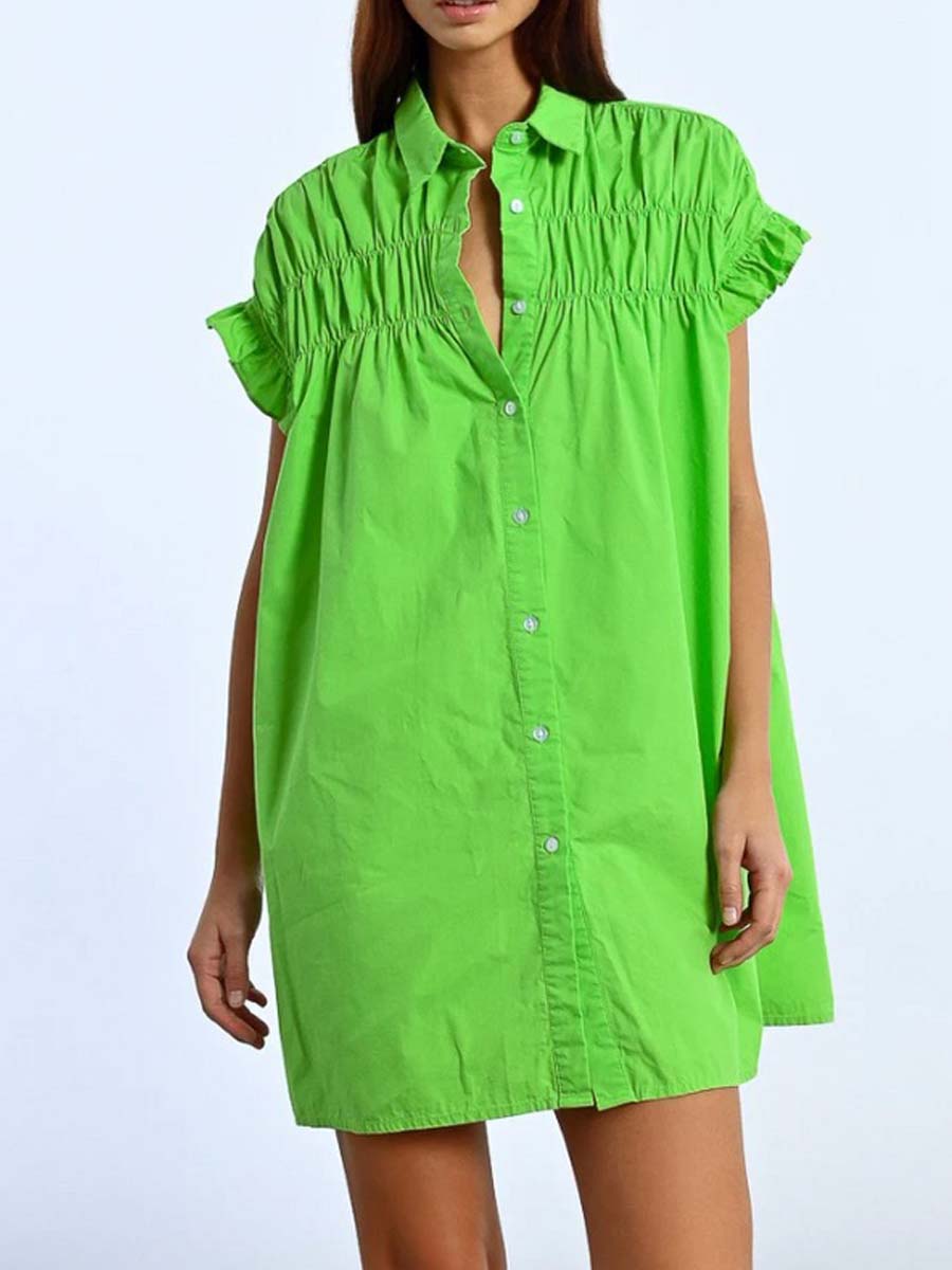 Smock Ruffle Sleeve Shirtdress