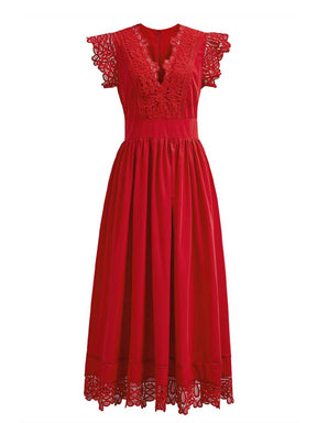 V-Neck Lace Panelled Sleeveless Maxi Dress