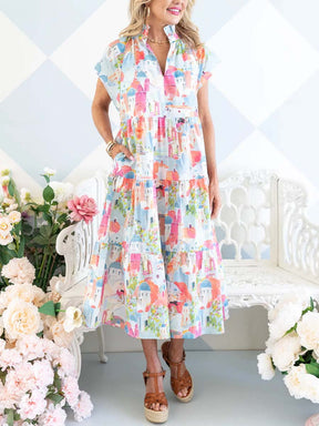 Flared Cap Sleeves Dress