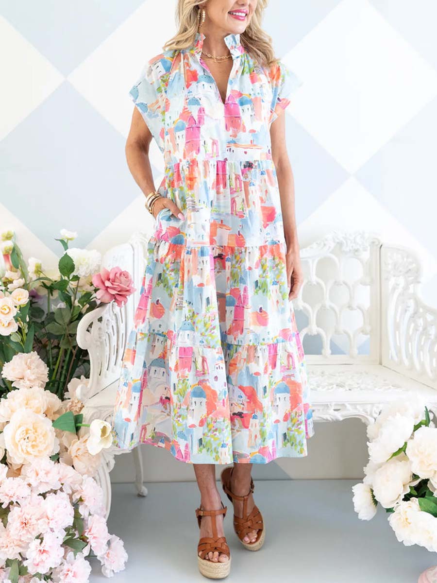 Flared Cap Sleeves Dress