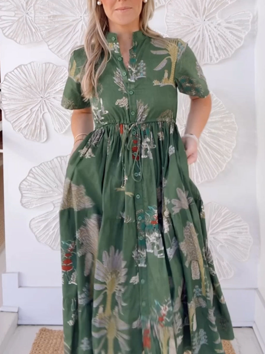 Green Block Print Maxi Dress