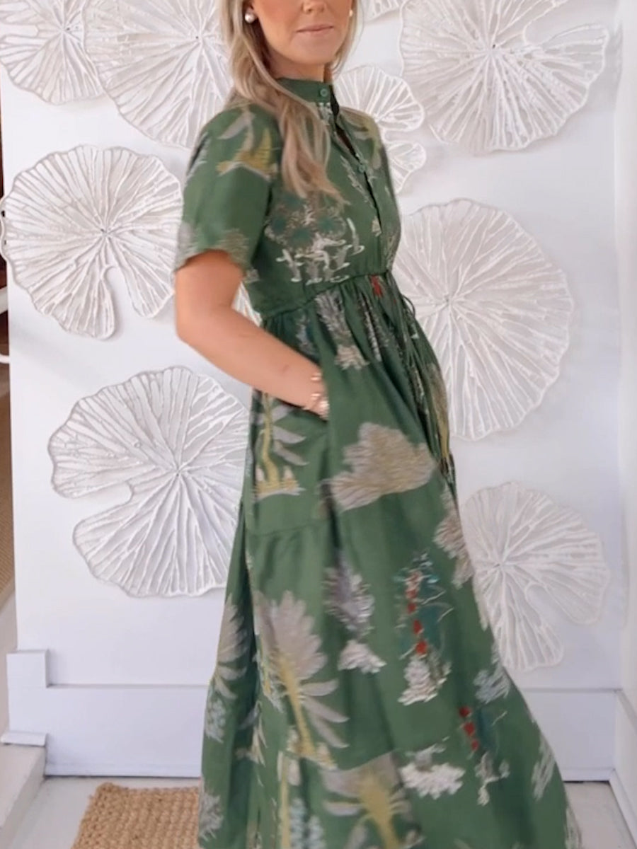 Green Block Print Maxi Dress