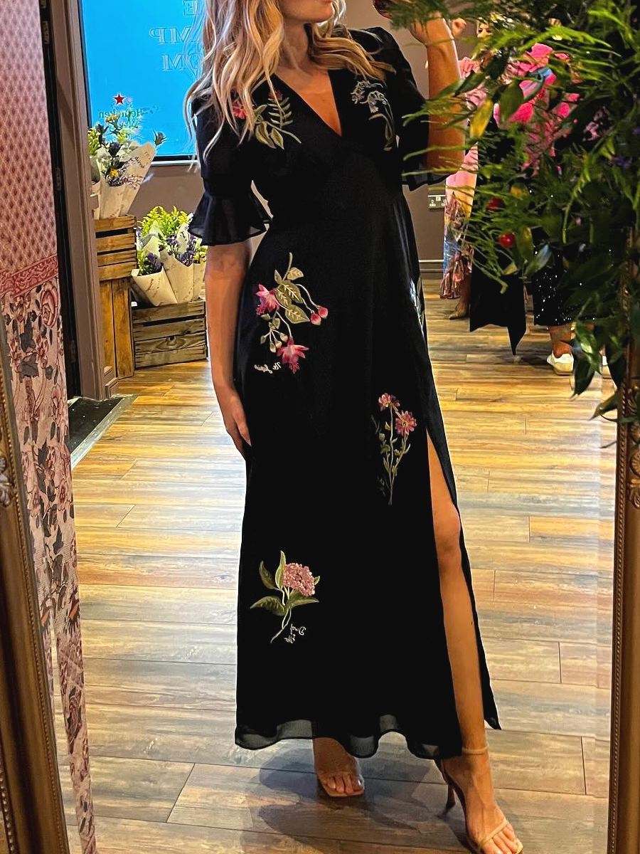 Flower Embroidery Elegant Dress