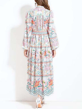 Casual Floral Print V-Neck Button up Slit Maxi Dress