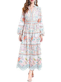 Casual Floral Print V-Neck Button up Slit Maxi Dress
