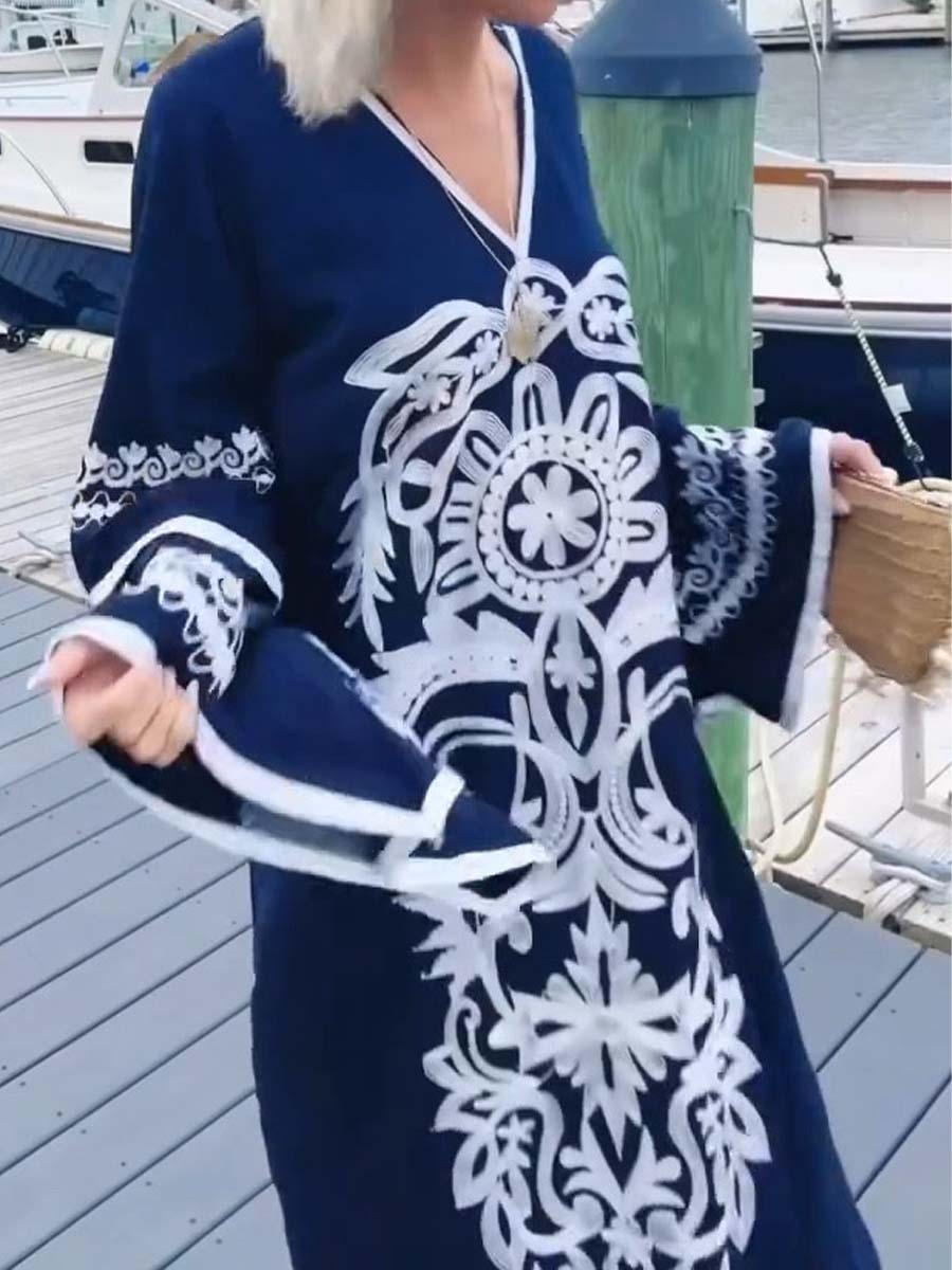 Embroidered Loose Maxi Dress
