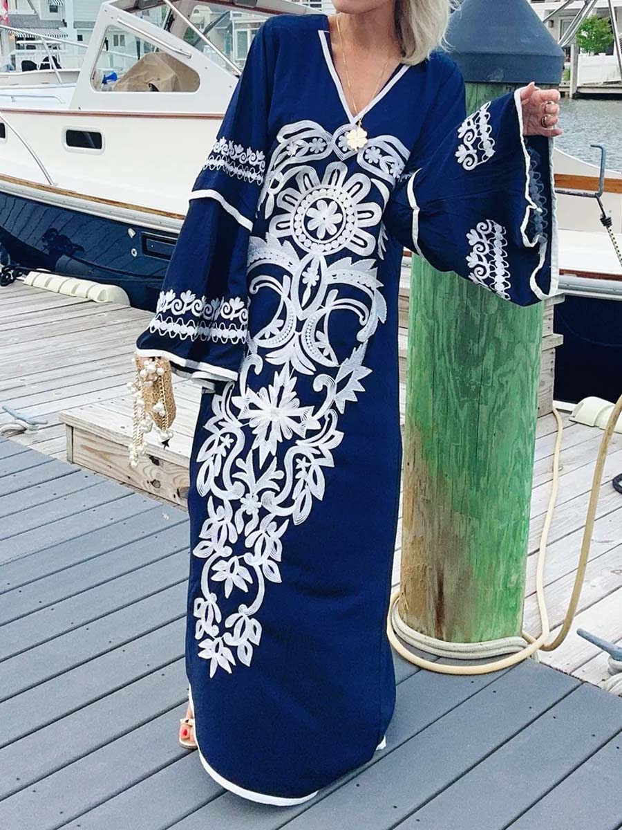 Embroidered Loose Maxi Dress