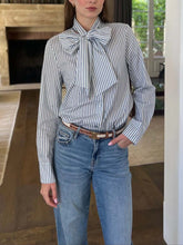 Striped Blouse with Bow Tie Neckline