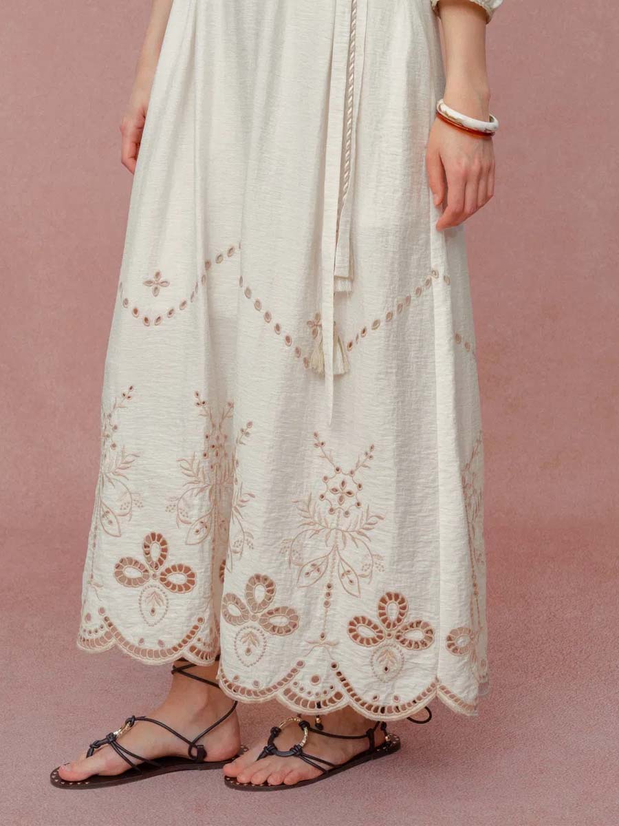 Ballon Sleeve Embroidery Dress