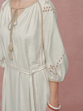 Ballon Sleeve Embroidery Dress