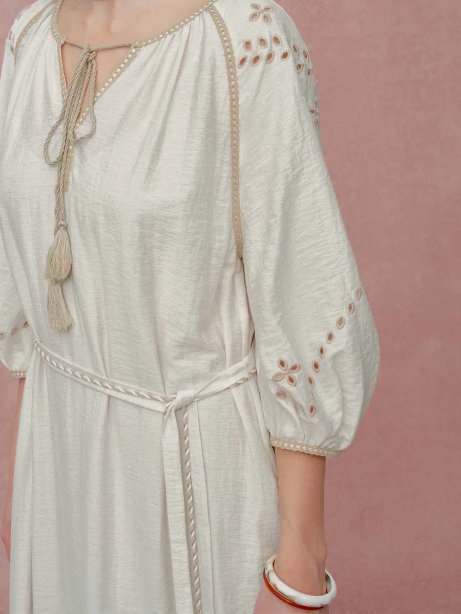 Ballon Sleeve Embroidery Dress