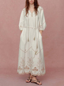 Ballon Sleeve Embroidery Dress