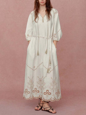 Ballon Sleeve Embroidery Dress