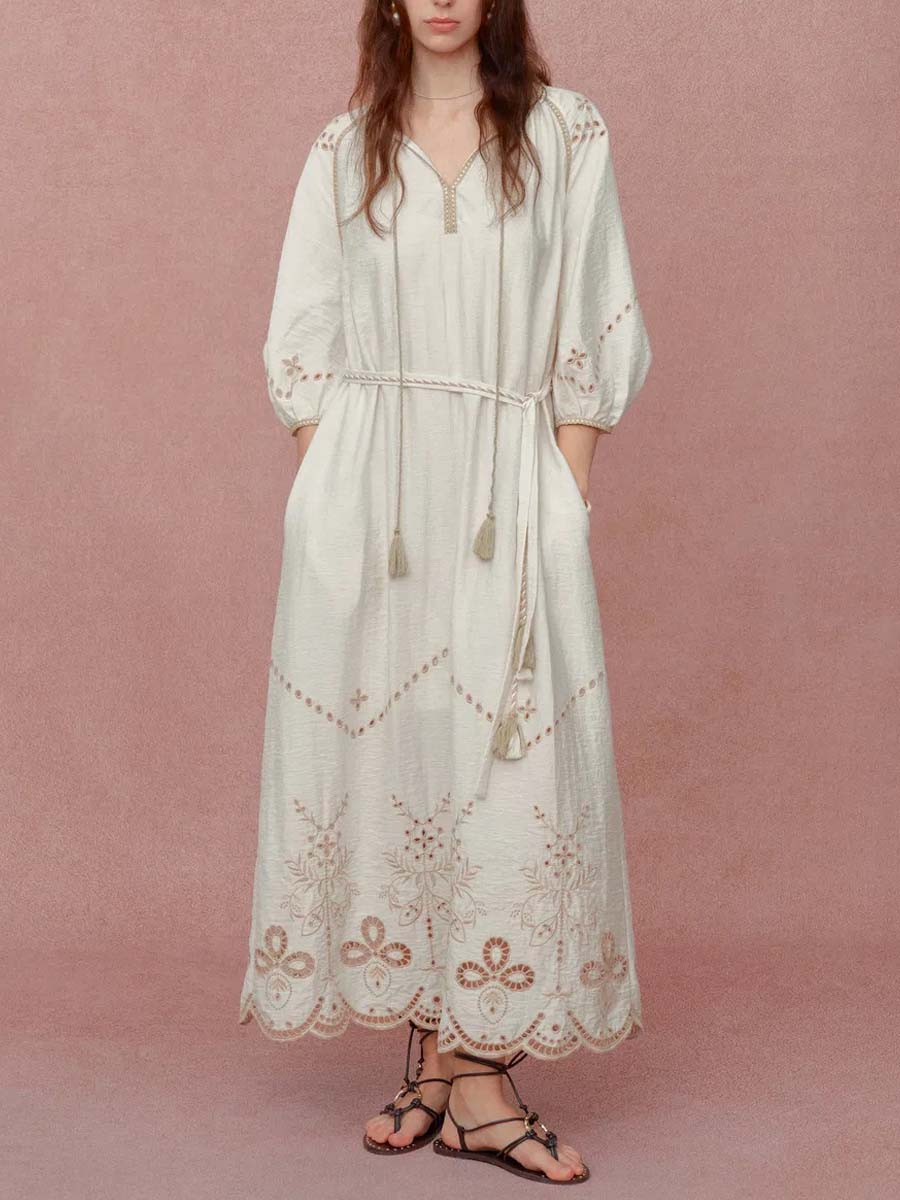 Ballon Sleeve Embroidery Dress