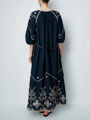 Ballon Sleeve Embroidery Dress